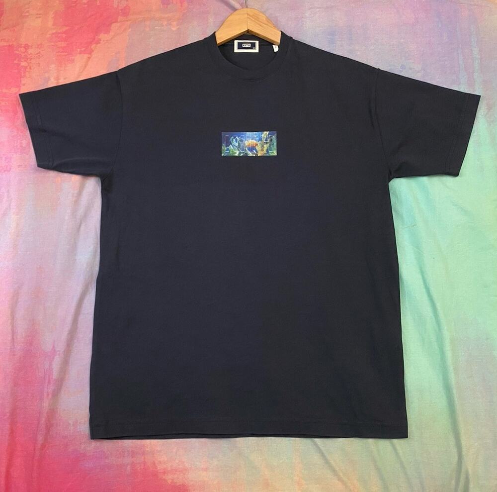 Kith Aquarium Fish Classic Box Logo Graphic Tee T Shirt Navy Sz XS Streetwear